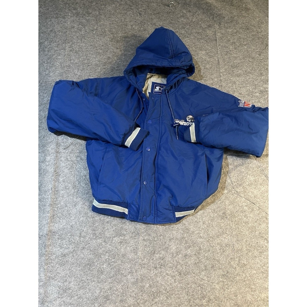 Vintage‎ Starter Dallas Cowboys Hooded Puffer Jacket Kids Large Blue NFL Bomber